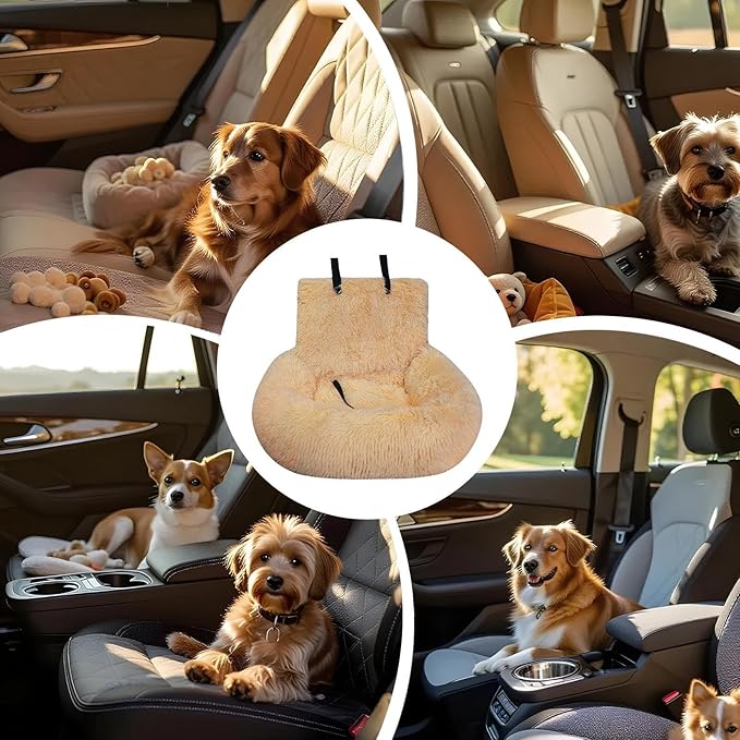 Small Dog Car Seat,Plush Cat Booster Car Seat - Non-Slip Travel Bed Pet Cushion for Traveling Camping Kitten Road Trip Daily Commuting Vet Visit Adventures