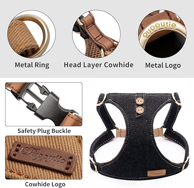 Dog Harness, No Pull Dogs Harness and Multi-Function Leash Set for Medium Dogs Easy Walk Everyday Adjustable Soft Dog Vest Harness Fashionable Dog Accessories Black-Button-M(16lb-35lb)