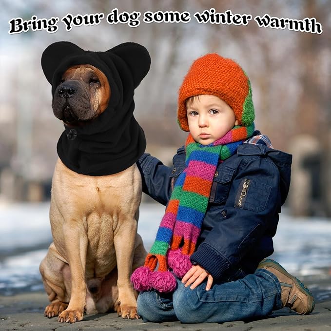Winter Dog Hats Quiet Ears for Dogs Ear Muffs Pet Neck Warmer Scarf Hoodie Noise Protection Cover Beanie Head Wrap Costume for Pet Dog Cats(Black,XL)
