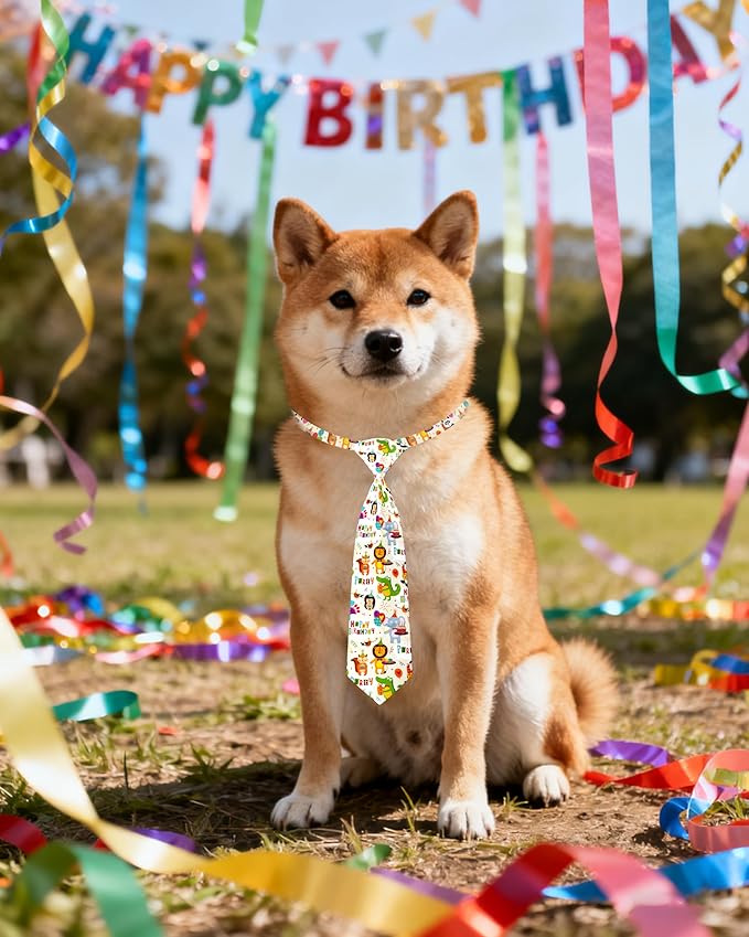 PET SHOW 10 Pack Happy Birthday Dog Ties Neckties for Large Medium Dogs Balloon Cake Neck Ties Bowties Girl Boy Pets Adjustable Holiday Costume Grooming Accessories Wedding Party Gift Favor
