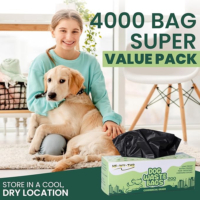 Dog Waste Bags 4000 Count - Doggie Poop Bags Rolls Replacements for HOA & Park Dispensers - Thick, Plastic, Leakproof and Tear Resistant