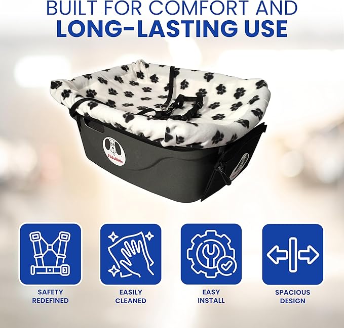 Fido Rido Dog Car Seat - Elevated Dog Booster Vehicle Seating, Safe and Comfortable, Sherpa Cover, and Safety Straps, Easy to Install, Car Seat for Cats, Great for Small Pets