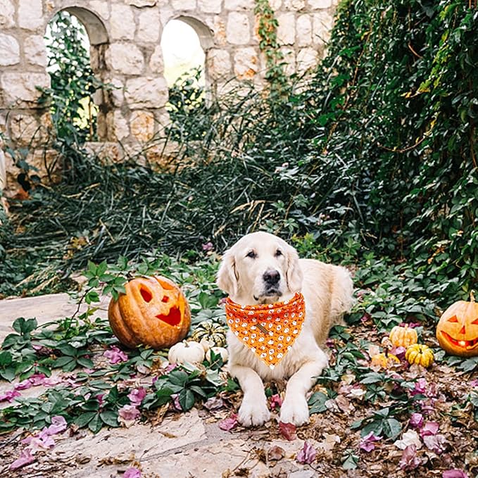 Elegant Little Tail Dog Bandana, Fall Halloween Adjustable Scarf Handkerchief Bib for Small Large Dogs, Boy Girl Square Kerchief