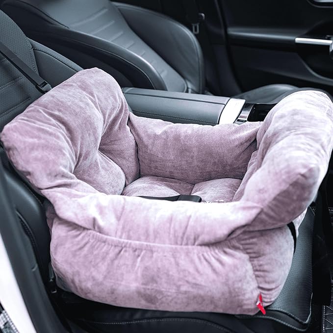 Pet Car Booster Seat for Small Dogs up to 25 lbs with Safety Straps, Storage Pockets, Travel Carrier Bed with Detachable Cover, Machine Washable (Light Purple)