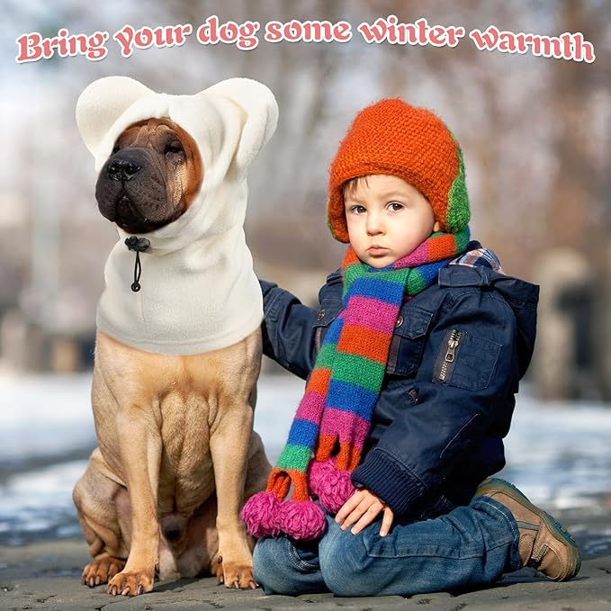 Winter Dog Hats Quiet Ears for Dogs Ear Muffs Pet Neck Warmer Scarf Hoodie Noise Protection Cover Beanie Head Wrap Costume for Pet Dog Cats (Apricot,M)