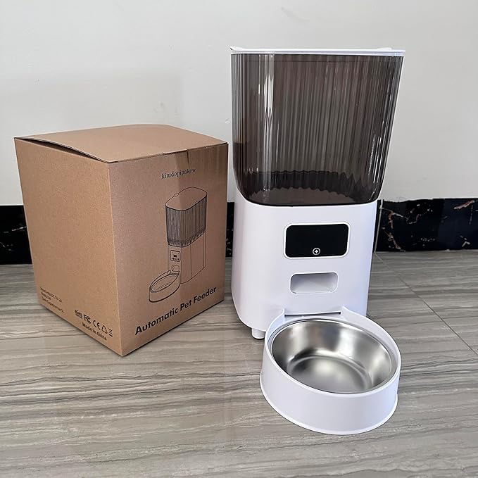 Automatic Pet Feeder with Timer, Portion Control and LCD Display, Programmable Food Dispenser for Cats and Dogs, 6L Capacity with Stainless Steel Bowl