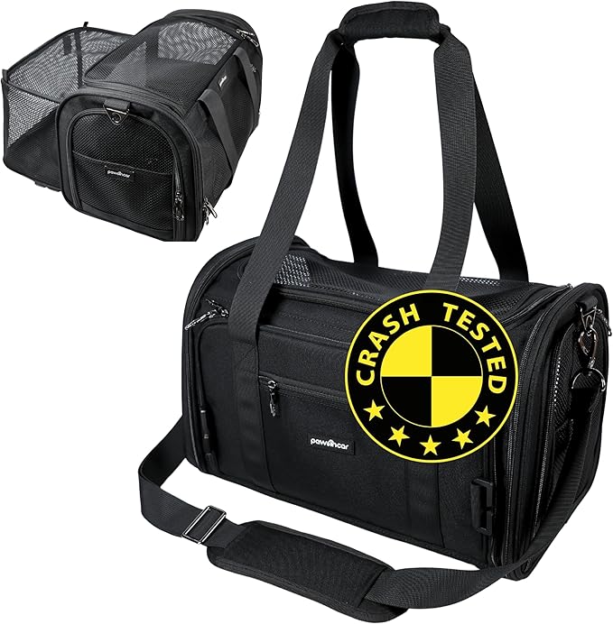 Crash-Tested & Expandable Pet Carrier Airline Approved | 3-in-1 Small Dog Car Seat, TSA Airline Approved Dog Carrier, Soft Sided Cat Bag | 5-Star Safety Rated - Best for Safe Airplane & Car Travel