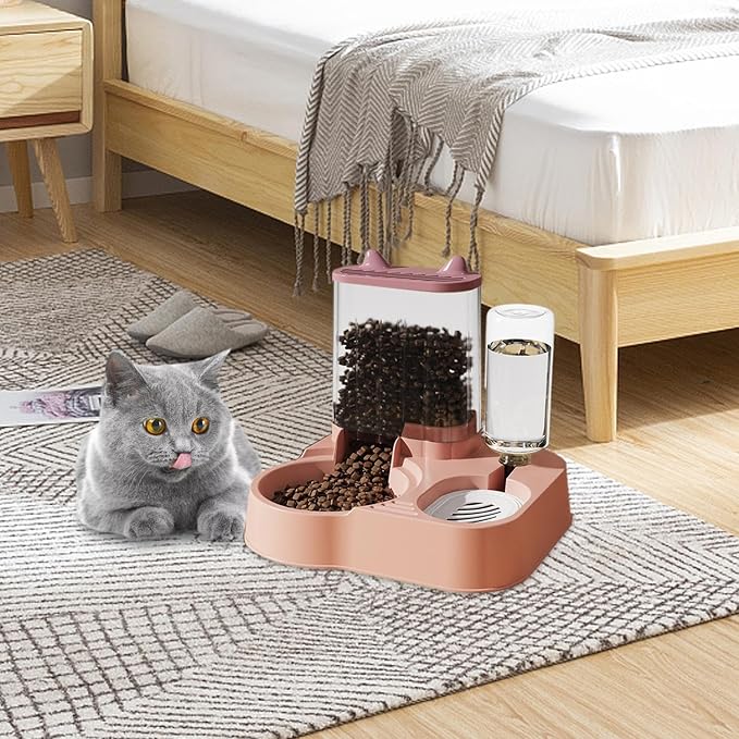 Automatic Cat Feeder, 12.4x11.02x10.63in Anti-Tip Pet Feeder Cat Food Container, Food Dispenser with 2 Bowl Splitter, 2.5kg Food & 1.3L Water Automatic Cat Feeder and Water Dispenser for Dogs Cats