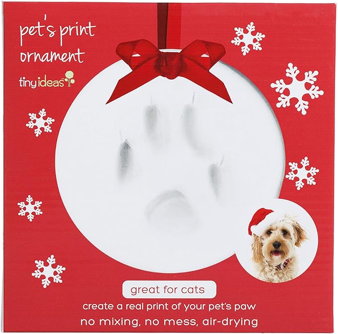 Tiny Ideas Christmas Paw Print Ornament Kit, DIY No Bake No Mess Holiday Keepsake, Dog or Cat Christmas Ornament, Pet Memorial Keepsake