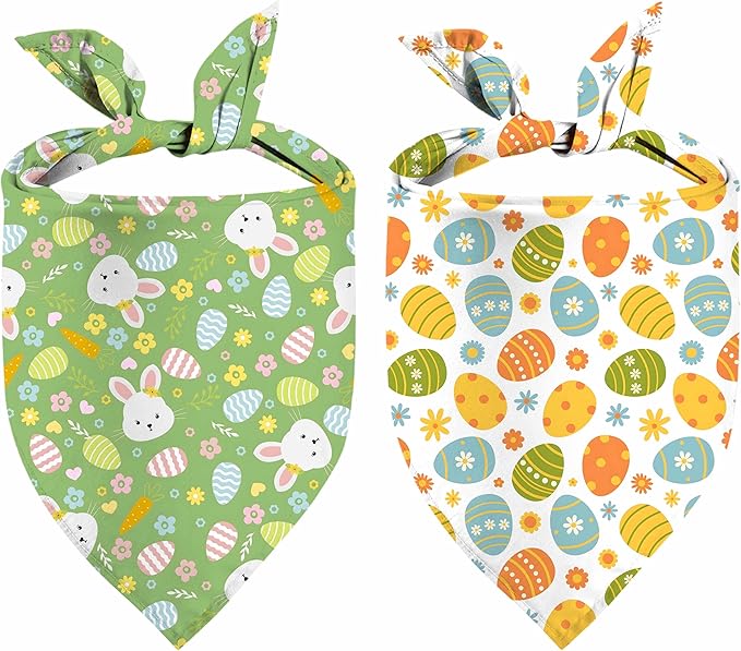 Easter Dog Bandana, 2 Pack Adjustable Holiday Party Pets Rabbit Easter Egg Bandanas Triangle Bibs Cat Scarf Set