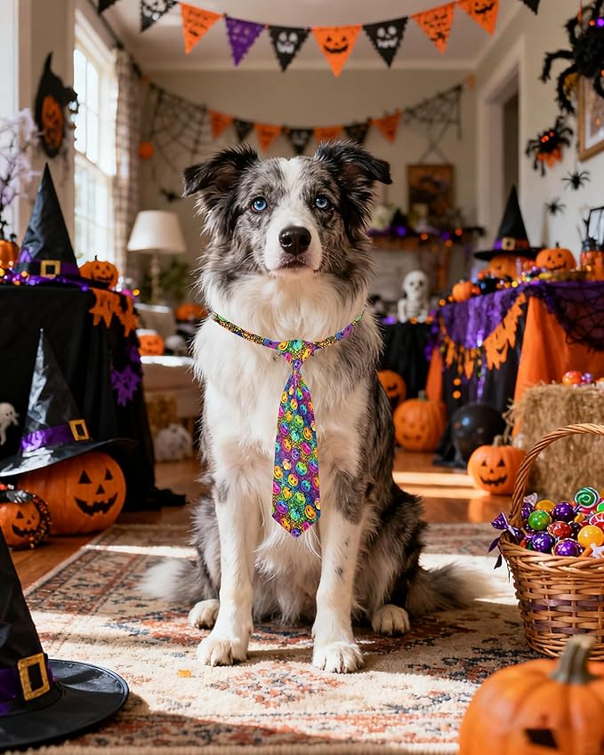 PET SHOW 10pcs Pack Halloween Big Dog Ties Neckties for Large Breed Dogs XL Adjustable Holiday Grooming Accessories Neck Ties Bowties Girl Boy Festival Costumes Photography Party Gift Favor