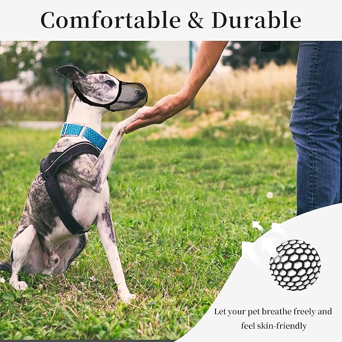 Black Dog Muzzle, Breathable Soft for Small Dogs to Anti & Prevent Barking Biting Chewing, Reflective & Adjustable Basket Muzzle with Air Mesh for Toy Poodles Black S
