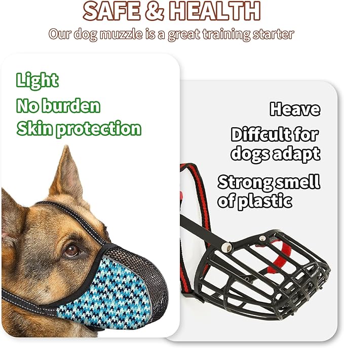 Dog Muzzle Anti & Prevent Biting Chewing Barking for Small Medium Large Dogs Soft Air Mesh Muzzles Reflective Ajustable Full Coverage Dog Mouth Guard Cover for Grooming Scavenging Blue L