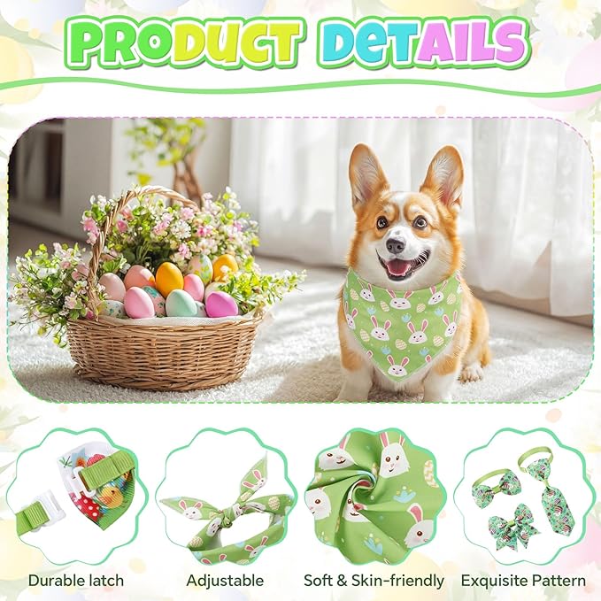 Reginary 120 Pcs Easter Dog Bandanas Bulk Dog Bows Set Bow Ties Cat Scarf Colorful Washable Triangle Pet Kerchief Cute Bib for Summer Small Medium Large Pets Grooming Accessories Costume