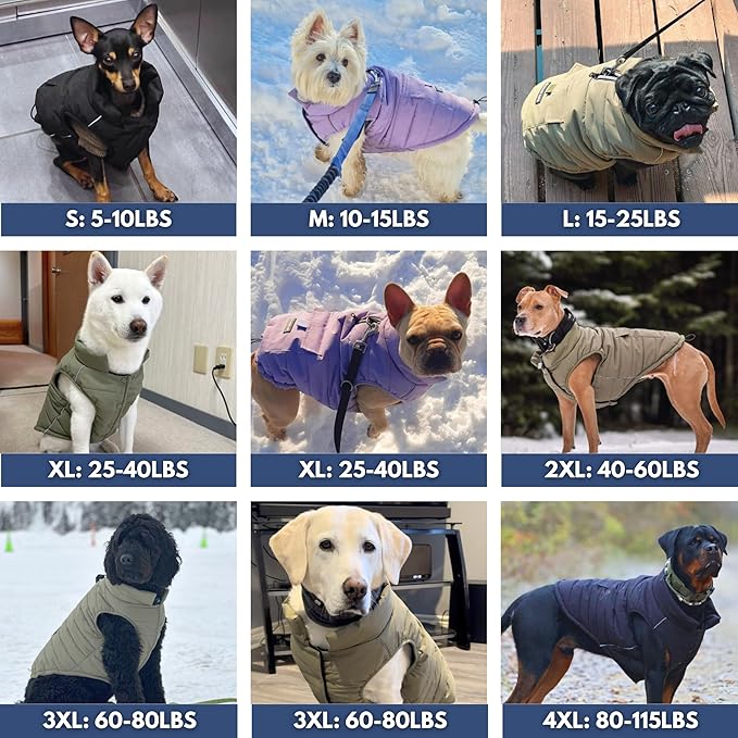 Spark Paws Dog Winter Jacket, Water-Resistant Coat, Warm Reflective Windproof Fleece-Interior, for Medium and Large Dogs - Olive - XXL
