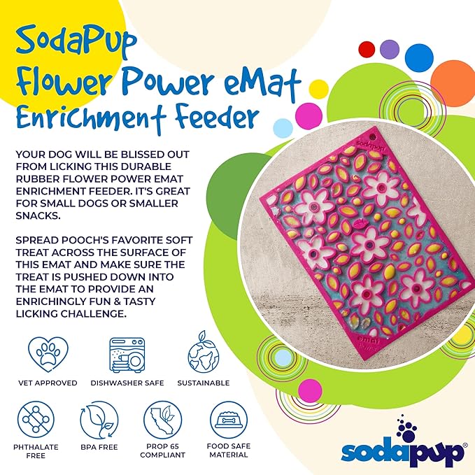 SodaPup Flower Power eMat – Durable Lick Mat Feeder Made in USA from Non-Toxic, Pet-Safe, Food Safe Rubber for Mental Stimulation, Avoiding Overfeeding, Fresh Breath, Digestive Health, & More
