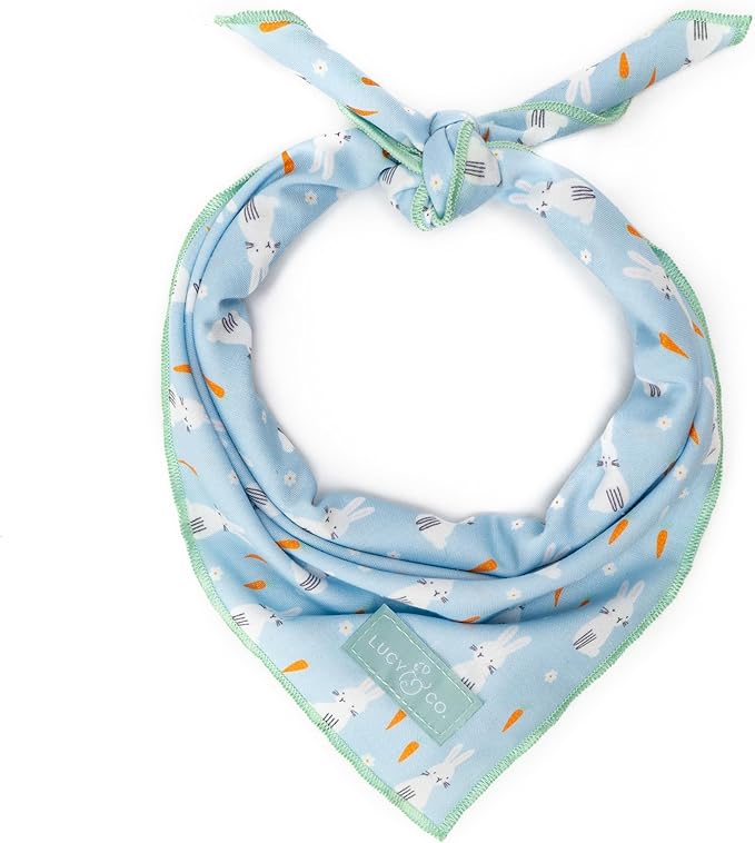 Lucy & Co. Funny Bunny Bandana - Durable Comfortable Dog Bandana - Designer Puppy Accessory - Machine Washable - Large - Blue Green Bunnies Plaid