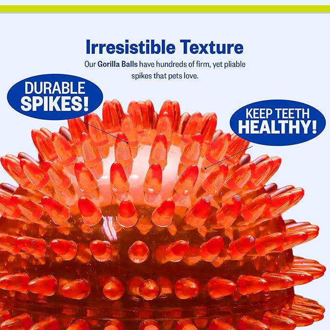 PetSport Gorilla Spiky Ball 2” - Spiky Rubber Dog Ball Toy, Interactive Puppy Toy for Small Dogs and Puppies, TPR Rubber, Vanilla Scented - 2 Inch, Small
