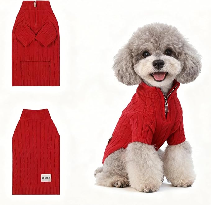Small/Medium Dog Sweater, Warm Dog Winter Coat w/Sleeves, Comfortable High Neck Premium Dog Clothes for Mini Poodle-Best for Holidays, Daily Walks S Red