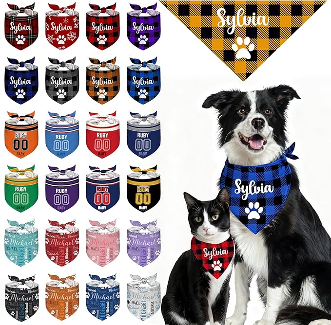 Custom Dog Bandana Personalized Dog Bandanas with Name Logo Customized Cat Neckwear Pet Scarf Triangle Bibs for Small Medium Large Dogs Cats Pets Icon