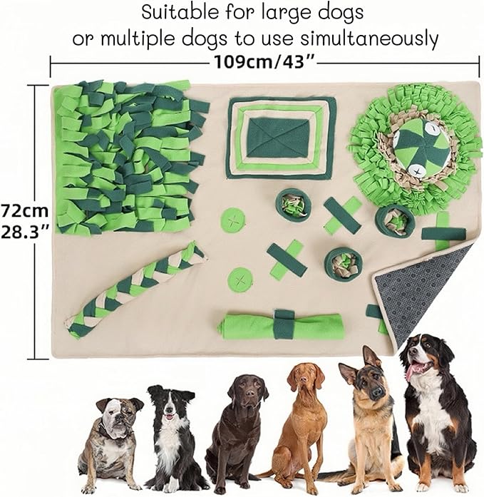 Snuffle Mat for Dogs, Dog Snuffle Mat, Dog Stimulation Toys, Large Snuffle Mats for All Breeds,43"x28.3",Sniff Mat for Cats, Feeding Mats,Digging Toys for Dogs, Puppy Foraging Mat (Green)