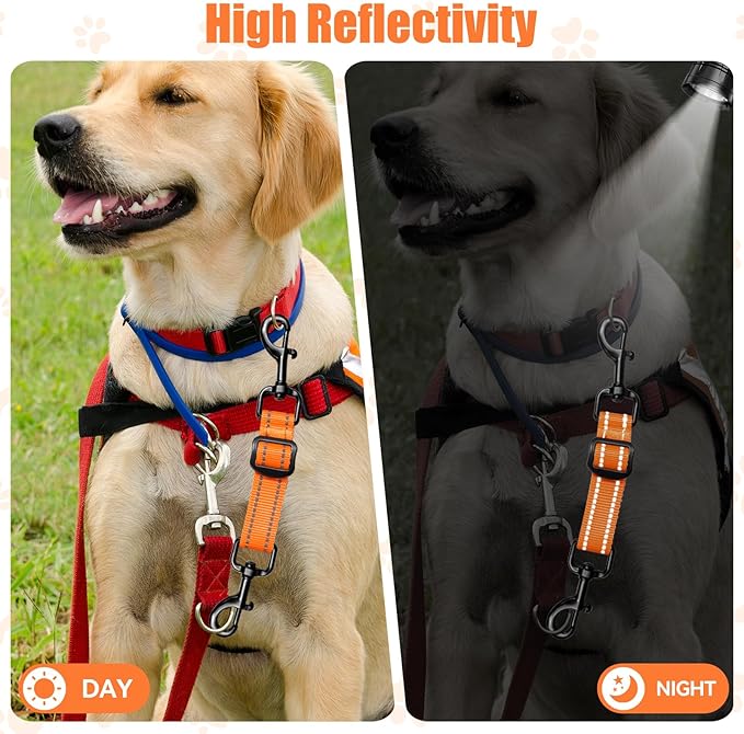 Dog Collar Safety Clip, Adjustable Backup Safety Strap, Double-Ended Leash Connector, High Reflectivity, Suitable for Dog Harnesses to Collar Safety Clips (Orange)