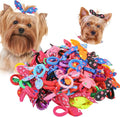XIMA Dog Hair Accessories Set, 100 Pieces Colorful Rabbit Ear Hair Ties with Elastic Bands, Pet Grooming Bows for Dogs