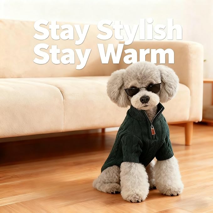 Small/Medium Dog Sweater, Warm Dog Winter Coat w/Sleeves, Comfortable High Neck Premium Dog Clothes for Mini Poodle-Best for Holidays, Daily Walks S Green