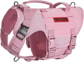 OneTigris Large Tactical Dog Harness, No Pulling Adjustable Dog Vest Harness, Heavy Duty Dog Harness with Handle, Large Hook and Loop Panels for Patch(Pink,L)