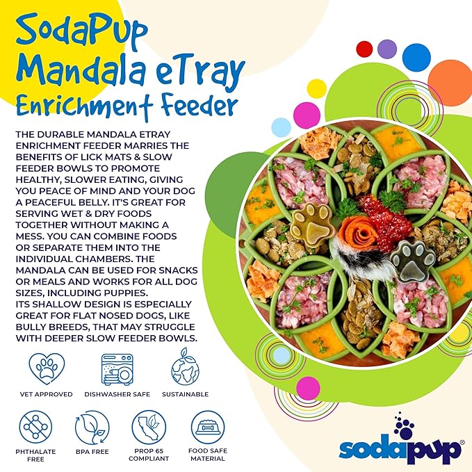 SodaPup Mandala eTray – Durable Slow Feeder Tray Made in USA from Non-Toxic, Pet-Safe, Food Safe Material for Mental Stimulation, Calming, Avoiding Overfeeding, Slow Eating, Healthy Digestion & Mor