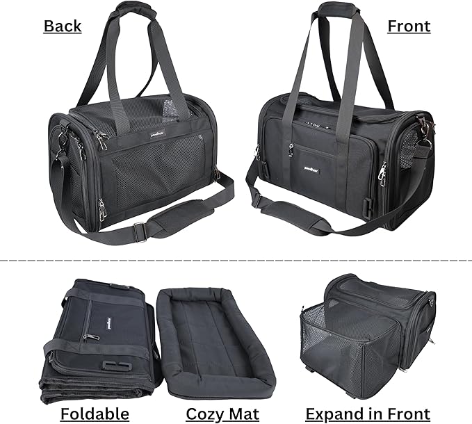 Crash-Tested Dog Carrier & Small Dog Car Seat (Test with FMVSS 213b - 5 Star Safety Rated by CPS) | Cat Carrier Soft - Expandable, Zipper Locks, Fan Pocket | Best for Safe Travel - For Pet Up to 12lbs