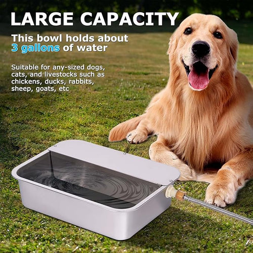 3 Gallon Automatic Dog Water Dispenser for Large Dogs Stainless Steel Bowl, Large Self Filling Auto Water Bowl Outdoor for Cats Livestock Chicken