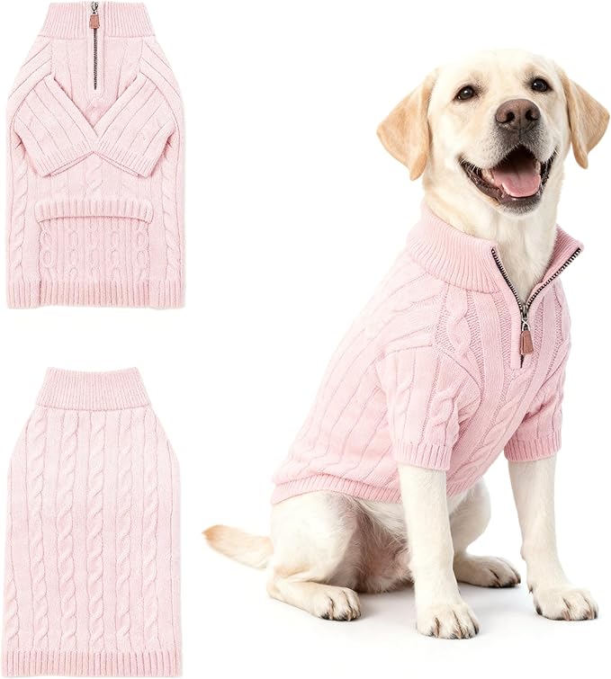 Small/Medium Dog Sweater, Warm Dog Winter Coat w/Sleeves, Comfortable High Neck Premium Dog Clothes for Labrador-Best for Holidays, Daily Walks XL Pink