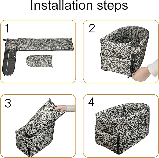 Pet Safety Booster Seat, Center Console Car Seat for Small Dogs Cats, Puppy Armrest Booster Seat, Pet Washable Travel Armrests Bed Bag, Removable Dog Car Seat for Small Pets Up to 13 Lbs (Leopard)
