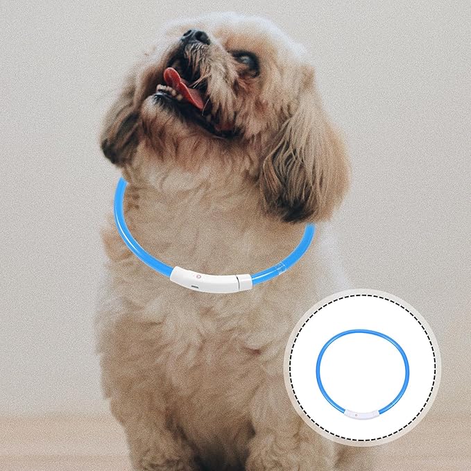 Toyvian LED Dog Collar USB Rechargeable Luminous Pet Collar 70cm Blue Fiber Optic Light-up Safety Neck Decor for Night Walking Dogs
