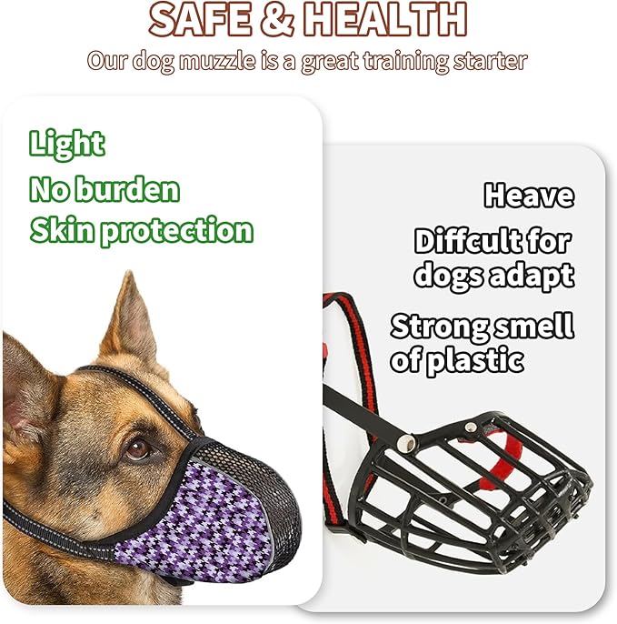 Dog Muzzle for Extra Large Breed Dogs to Prevent Biting Chewing Barking Soft Air Mesh Muzzles Reflective Ajustable Full Coverage Dog Mouth Guard Cover for Grooming Scavenging Purple XL