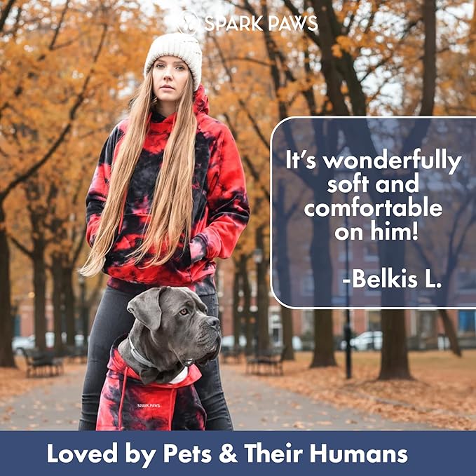 Spark Paws Dog Hoodie – Premium Dog Sweater for Small, Medium, and Large Dogs | Warm Outfits for French Bulldogs, Pitbull, Puppy, Winter Jacket Alternative - Red & Black - 2XL