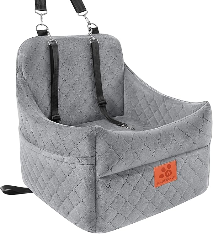 Dog Car Seat for Small/Medium Dogs, Dog Booster Car Seats with Thick Cushion for Dogs Under 35lbs, Detachable Washable Pet Carseat with Storage Pockets, 2 Safety Belts