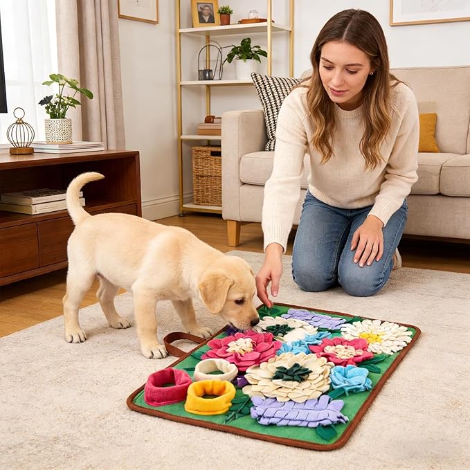 Snuffle Mat for Dogs - Folding Foraging Dispenser Base, Puppy Snuffle Mat, Soft Fabric Material, Interactive Nose Work Toy, for Training Feeding Licking Sniffing Digging Exercise Indoor Enrichment
