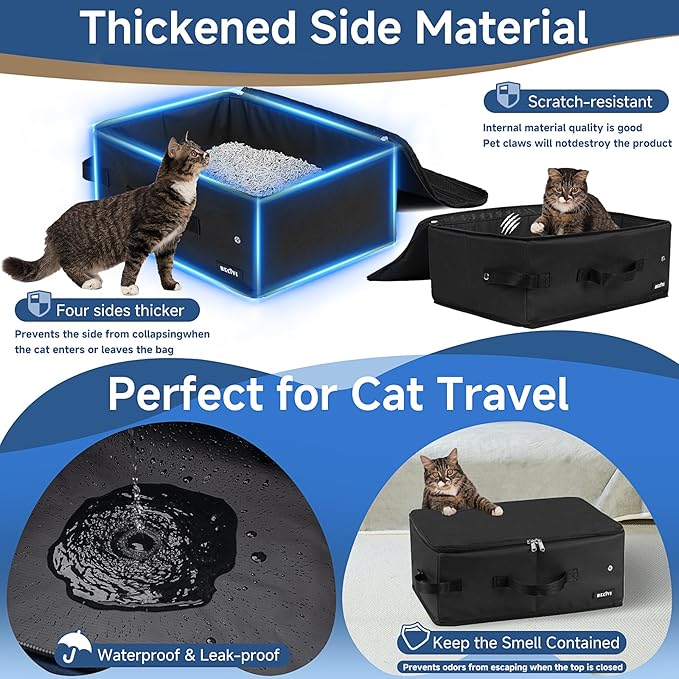 Console Dog Car Seat for Small Dogs Cats Portable Cat Travel Litter Box with Lid and 10 Pcs Disposable Liner Bags Black
