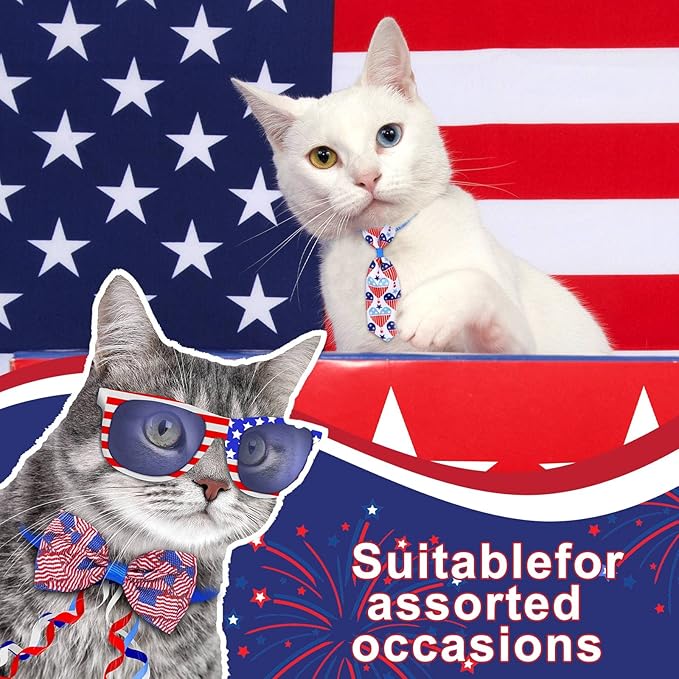 Eccliy 120 Pcs 4th of July Patriotic Dog Bow Ties Independence Day Red White Blue Bow Ties Dog Collars American USA Memorial Day Patriotic Bowties Neckties Adjustable Basic Pet Collars Accessories