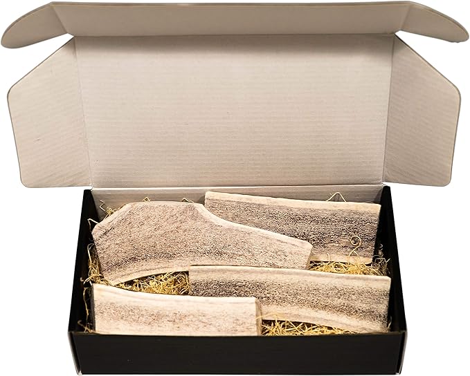 The Antler Box Premium Elk Antler Dog Chews (1 Pound Box) (Medium (4 Pieces) Split Only)