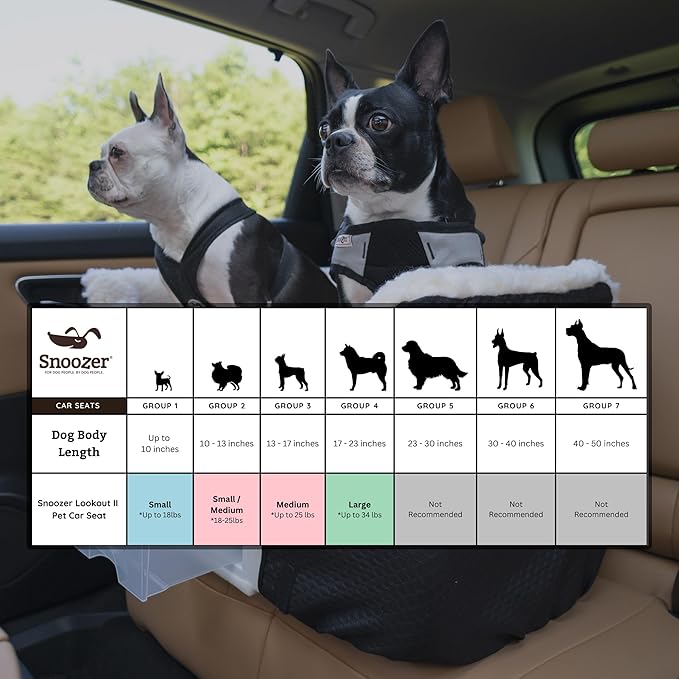 Snoozer Dog Car Seat with Storage Tray: Lookout II Dog Booster Car Seat for Pets up to 34lbs, Helps Alleviate Travel Sickness & Fear for Dogs, Removable Washable Cover – Merlin Linen, Size Large