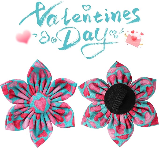 Valentine Dog Collar with Flower, Heart Flower Collar for Puppy Girl Boy Dog or Cat, Comfortable Dog Collar Flower with Durable Metal Buckle, Cute Pet Collar, M, Neck 13.5-22in
