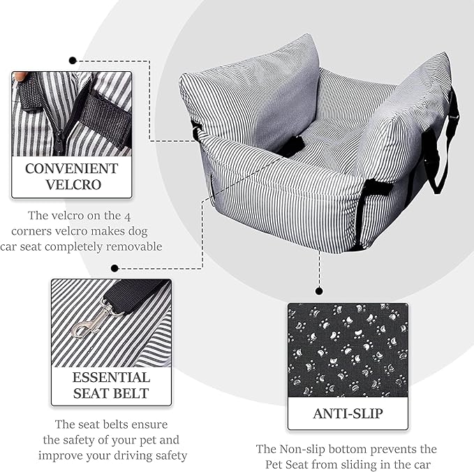 Daneey Dog Car Seat for Medium Dogs, Dog Booster Seat for Car, Fully Detachable Washable Dog Car Bed for Car Travel, Non-slip Safety Pet Car Seat with Seat Belt