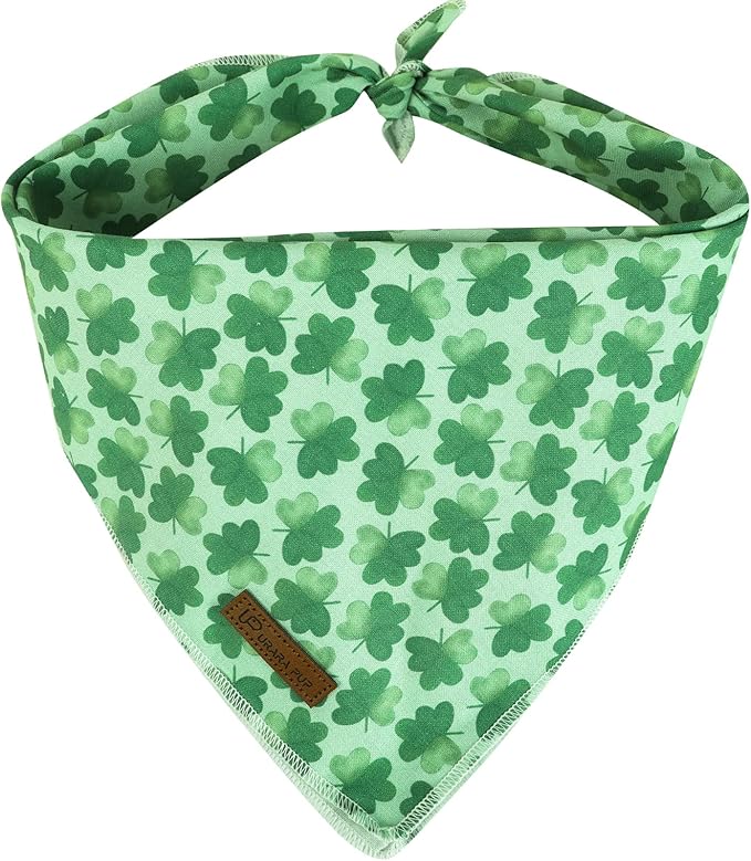 St. Patrick's Day Dog Bandana, Shamrock Triangle Bid Scarf, Cotton Green Bandana for Boy & Girl Dogs, Cute Spring Dog Kerchief