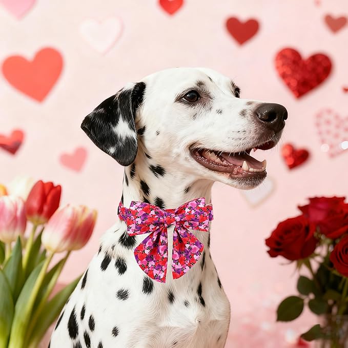 Maca Bates Valentine's Day Dog Collar with Sailor Bow for Extra Large Girl Boy Dogs,Tiedyed Love Hearts Pattern,Adjustable Durable Soft Valentine Gift for Female Male Puppy