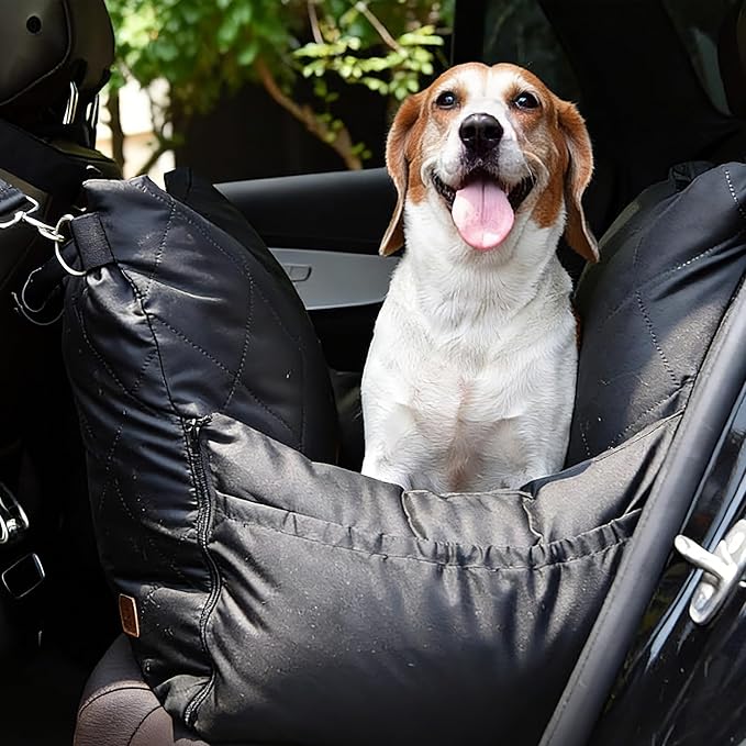 PET MARVEL Dog Car Seat for Small Dogs Up to 25 lbs, Pet Booster Seat with Safety Leash and Thick Cushion, Fully Detachable Washable Pet Bag with Storage Pocket, Portable Car Travel Carrier, Black