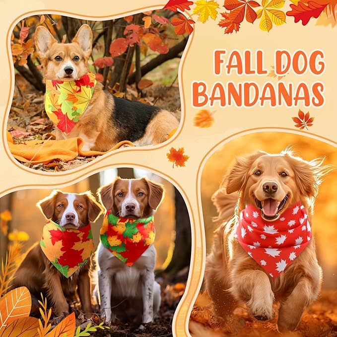 Preboun 50 Pcs Fall Thanksgiving Dog Bandana Bulk Pumpkin Maple Leaves Bandana for Dogs Triangle Kerchief Bib Scarf for Pets Costume Photo Props Accessories Pet Shops, 25 Styles (31.5 x 21.7 x 21.7)