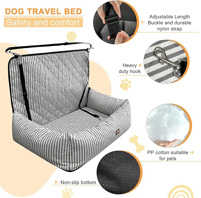 Dog Car Seat for Small and Medium Dogs, Booster Seat Sofa Pet Bed, Portable Car Travel Carrier Bed